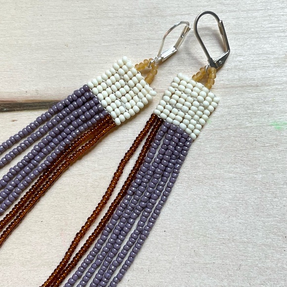 HANDMADE GLASS EARRINGS | Double Beacon Handwoven Earrings in Heather + Gorse - Picture 2 of 4